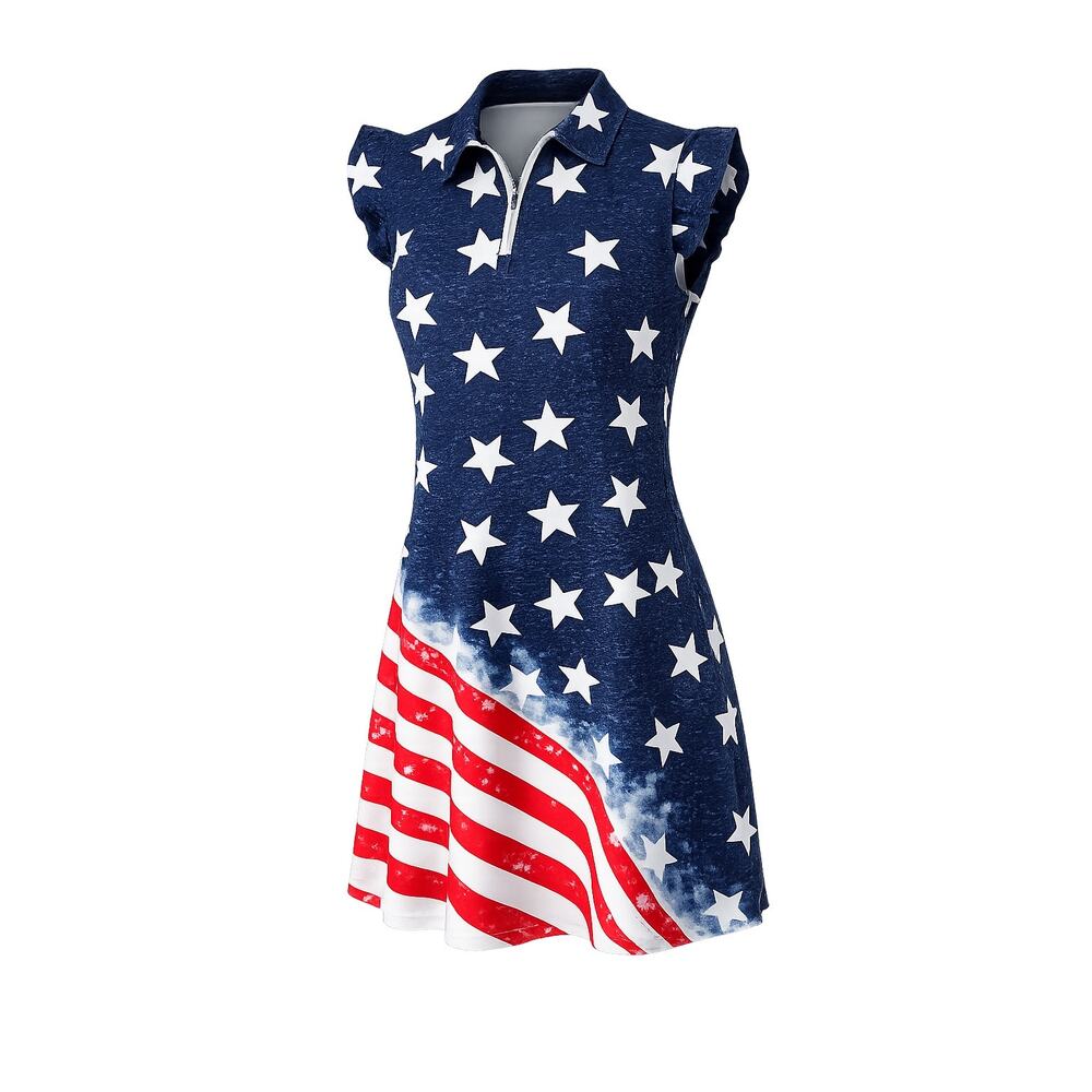 NWT Soneven USA Flag Tennis Dress L Patriotic Quarter Zip Golf Pickleball